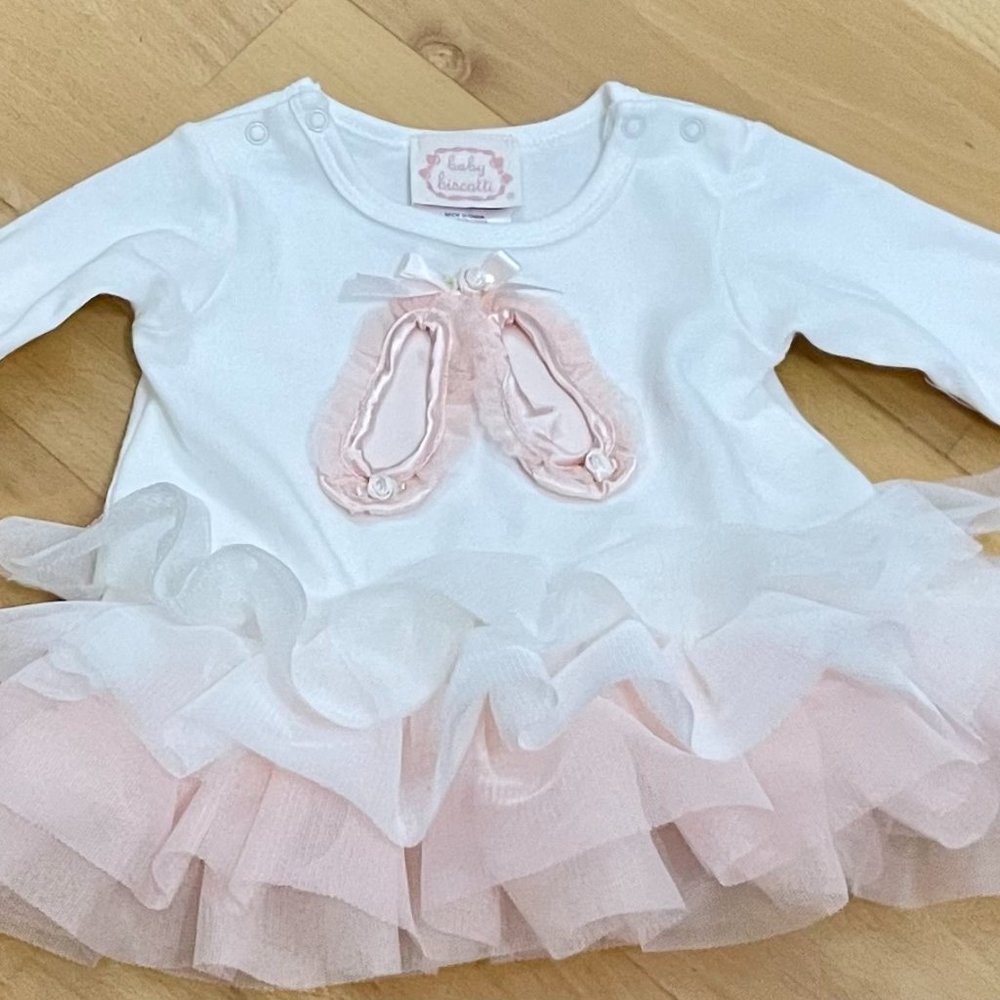 Pink Ballet Slippers Applique on Dress -  Newborn Photo Shoot - by Baby Biscotti